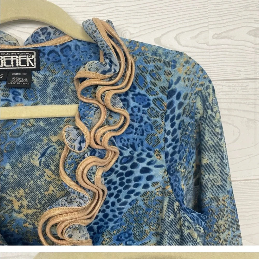 Blue and Gold Animal Print Ruffle Top